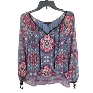 White House Black Market Multicolor Floral Long Sleeve Boho Top Women's Size 4
